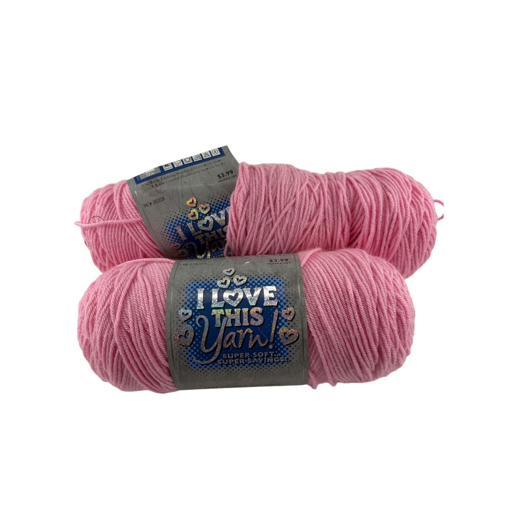Hobby Lobby I Love This Yarn Pink 100 Lot‎ 2 Skeins 2010 Dye Lot 190131 Vintage